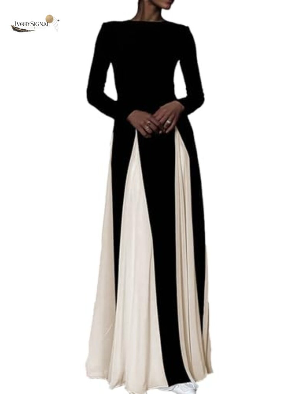 Women's Long Sleeve Formal Maxi Dress Pleated Swing A-Line Wedding Guest